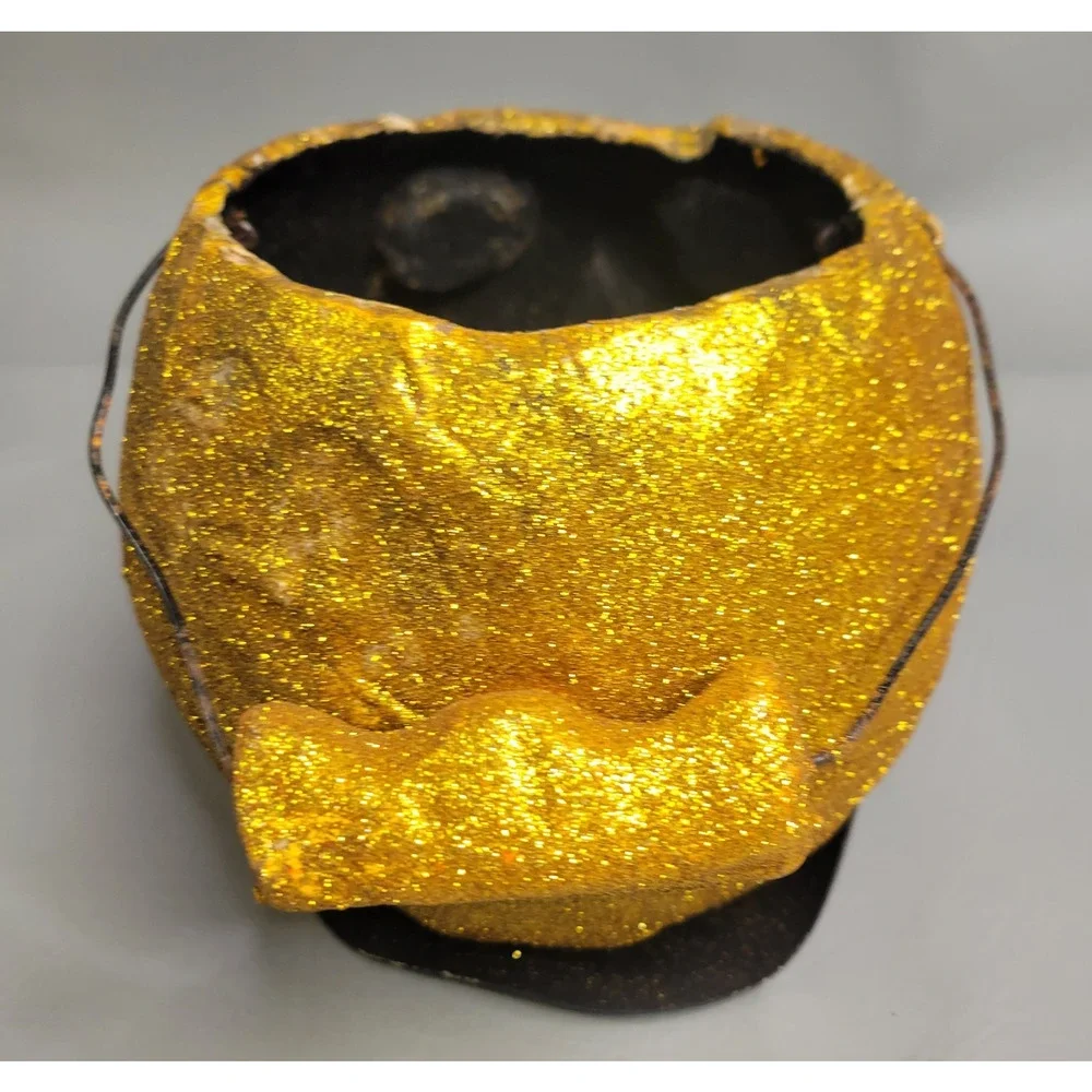 Dept. 56 Halloween Paper Mache Jack-O-Lantern Pumpkin Glitter Candy Bucket Pail